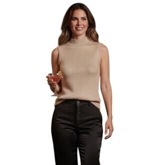 Wasserman Metallic Silk Sleeveless Turtleneck Top Women’s Medium 85% Silk GOLD